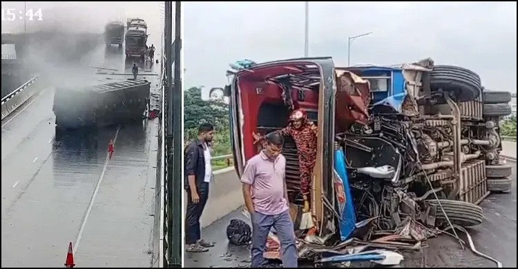 পদ্মা সেতুতে ভয়াবহ দুর্ঘটনা, বাস উল্টে আহত শিশুসহ ১০